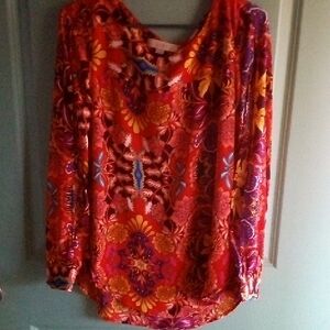 LOFT Red and Purple Floral Blouse